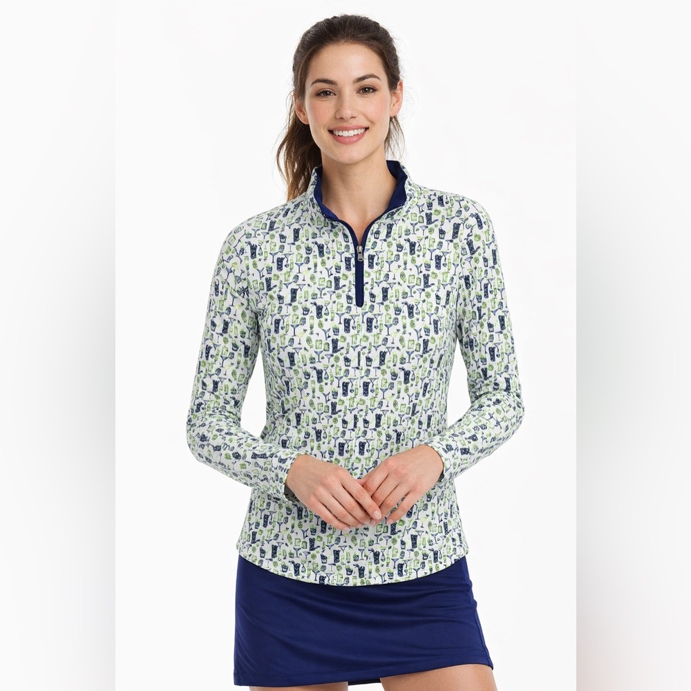 SanSoleil SolTek SPF 50 Golf Half Zip Pullover Tiki Print Top Women’s Medium